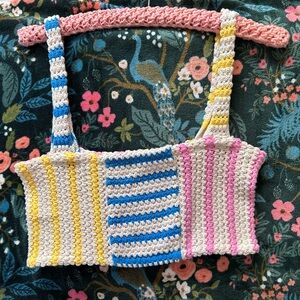 Zara Crocheted And Striped Cotton Crop Top